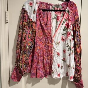 Free People Multicolor Floral Patchwork Blouse